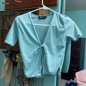 Ribbed tie-front shirt